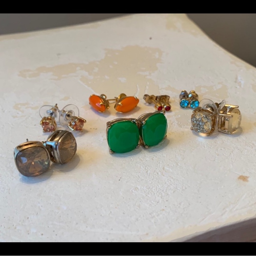 Vintage-Modern Multicolored Rhinestone, Stone Solitare Stud Pierced Earrings